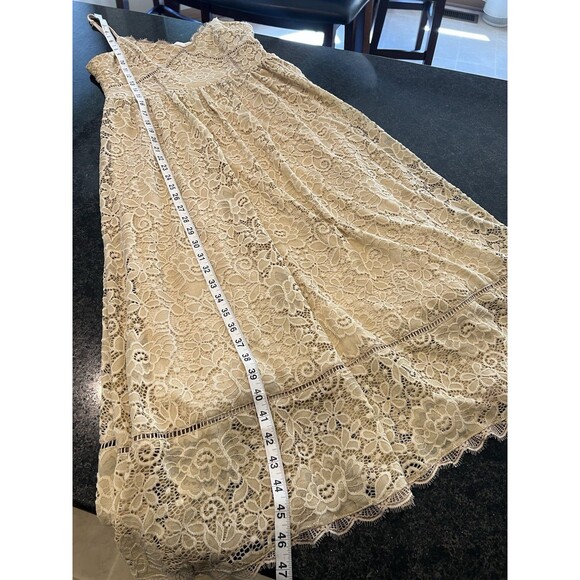NSR Beige Lace Crochet Trim Midi Dress L - Picture 13 of 16